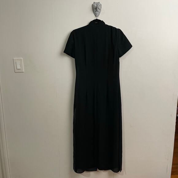 1990s Vintage 8 short sleeve blouse with sheer train black goth cocktail party - Picture 6 of 9